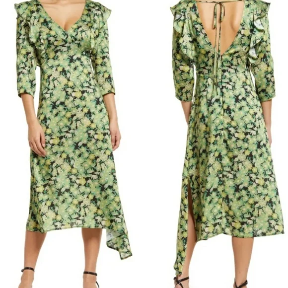 topshop green floral wrap dress TOPSHOP MIDI Floral Wrap Dressl S (4-6)